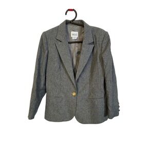 Leslie Fay Petite Haberdashery Gray Wool Blend Single Button Blazer Jacket 6P